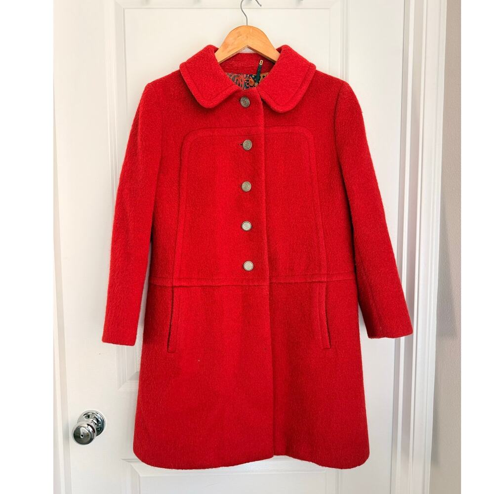 Vintage 1960's Ohrbach's Red Wool and Mohair‎ German Coat Old Money Jackie'O